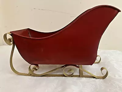 Christmas Xmas Metal Red Sleigh  30 X 10cm Hand Made Decoration Empty Sled Used • £0.99