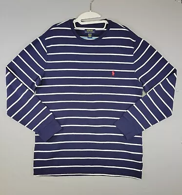 Polo Ralph Lauren Waffle Knit Thermal Shirt Mens XL Blue White Stripes Sleepwear • $19.99