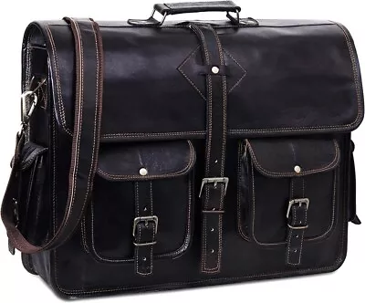 Genuine Vintage Black Leather Messenger Shoulder Laptop Bag Briefcase Men-Women • $44.99