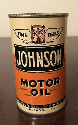 Vintage Johnson Motor Oil Metal Advertising Coin Bank Can Time Tells • $57.50