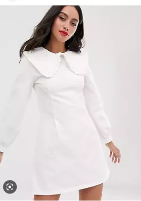£6.50 • Buy Asos Denim Dress Large Collar Size 12. Immaculate Condition.White Denim Material