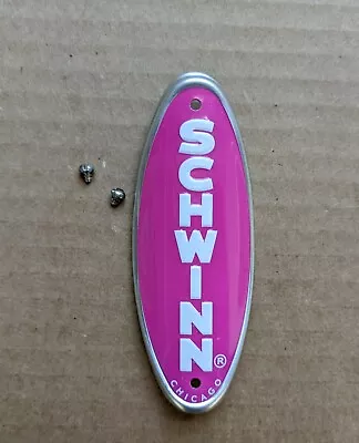  Schwinn Approved Bicycle Head Badge PINK W/ WHITE MADE IN USA - LADIES BIKE • $17.99