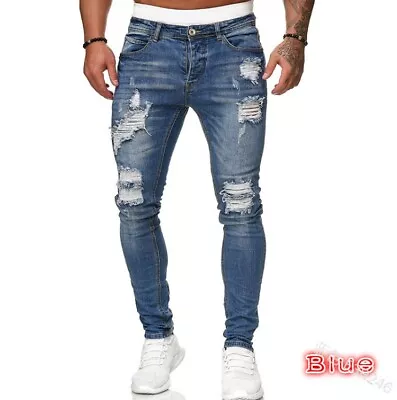 Mens Ripped Skinny Jeans Stretch Distressed Denim Pants Casual Slim Fit Trousers • $28.89