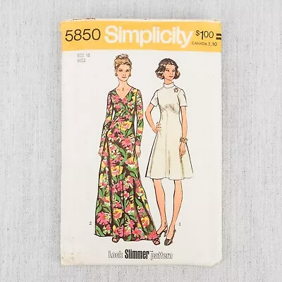VTG 70s Simplicity Sewing Pattern 5850 Look Slimmer Dress Misses Size 18 UC • $10