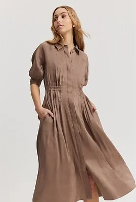 COUNTRY ROAD CINCHED SHIRT MIDI DRESS In Mocha RRP$279 Size 10 • $159