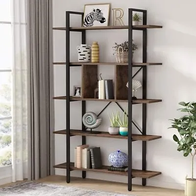 Tribesigns Bookshelf 5-Tier Industrial Bookcase Open Leaning Storage Rack • £115.99