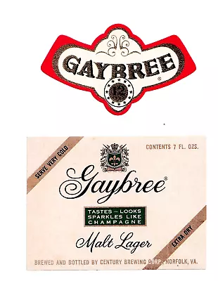 1958 Century Brewing Co Norfolk Virginia Gaybree Malt Liquor Label Set • $4.79