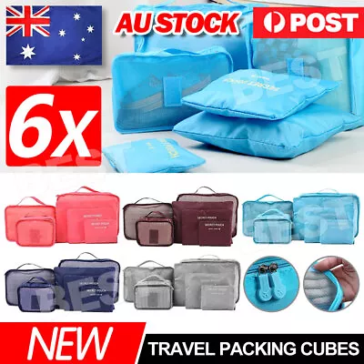 $9.95 • Buy Packing Cubes Travel Pouches Luggage Organiser Clothes Suitcase Storage Bag 6Pcs