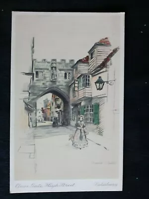 ENGLAND Salisbury ARTIST SIGNED Marjorie Bates Close Gate High Street Postcard • $4