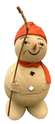 Vintage German Candy Container - Snowman With Stick & Red Felt Scarf/cap! • $110