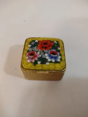 Vintage Italian Micro Mosaic Trinket Pill Box Floral Pattern • $19.99