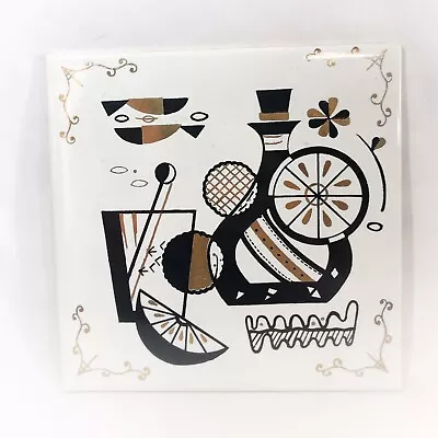 Georges Briard MCM Ceramic 6x6 Trivet Porcelain Tile Kitchen Gold Brown Black • $20