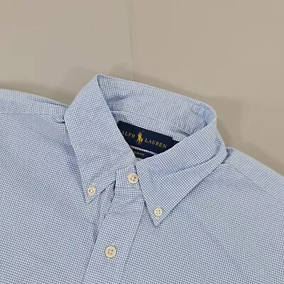 Ralph Lauren Mens Shirt Blue Medium Slim Fit Gingham Check Long Sleeves Button • £11.99