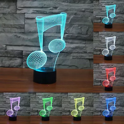 New Music Note 3D LED Night Lights Lamp Multi-Color Acrylic Visual Home Decor F • £13.67