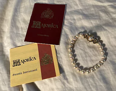 Majorica Pearl Sterling Silver Gold Plated 7.5  Bracelet  Vintage Guarantee • $89