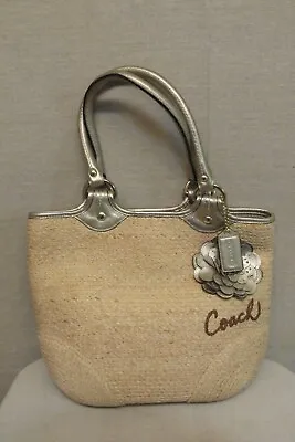 COACH Bleeker Natural Straw & Gold Metallic Leather Flower Tote Bag M0868-F13373 • $71.99