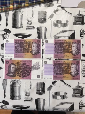 $54 • Buy Australia $5 Dollar  Banknote -UNCIRCULATED-Fraser/Cole X 4 Consecutive Serials