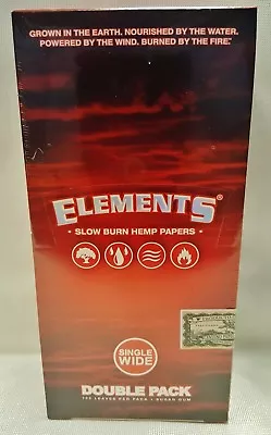 $34.99 • Buy Box Of 25 Elements Slow Burn Hemp Single Wide Gummed Rolling Papers 100 Per Pack