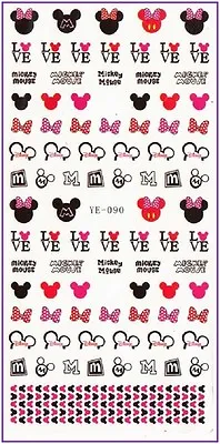 Nail Art Water Decals Stickers Transfers Red Bows Hearts Minnie Mickey Mouse 190 • $3.42