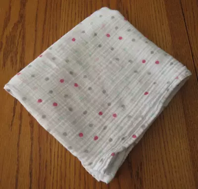 Aden + Anais Baby Swaddle Blanket Muslin Hot Pink And Gray Polka Dots 44” X 44” • $14.50