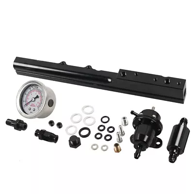 Car High Flow Fuel Rail W/ Regulator Gauge & AN6 Hose B16 B18 B20 Si B-Series • $117.89