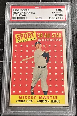 1958 Topps Mickey Mantle PSA 6 EX-MT (oc) #487 All Star Sporting News Yankees • $395