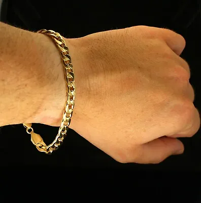 Mens Cuban Link Curb Bracelet 14k Gold Plated Hip Hop Fashion 8 Inch • $8.99