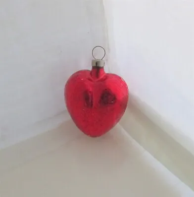 Antique HEART Christmas Ornament Czechoslovakia Vintage Mercury RED • $12.99
