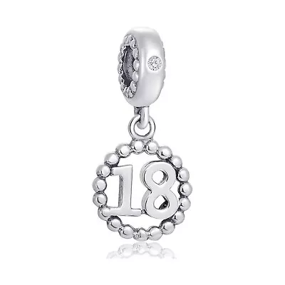 S925 Sterling Silver 18th Birthday Pendant Bracelet Charm + Gift Bag • £8.73