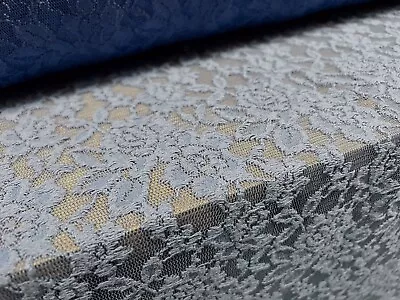 Floral Lace Fabric With Scalloped Selvedge Per Metre - Blue • £3.99