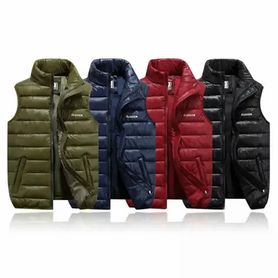 Men's Coat Down Cotton Quilted Vest Padded Jacket Sleeveless Outwear Winter Warm • $25.21