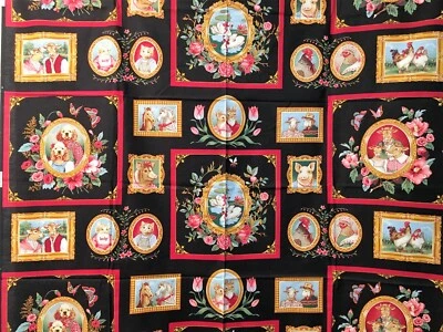 $13.99 • Buy Vtg Farm Animals Dog Cat Fabric Panel Quilting Portraits Blocks Cotton 2 Colors