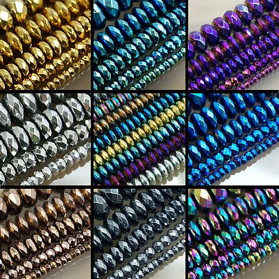 Faceted Hematite Gemstone Rondelle Beads 16  3mm 4mm 6mm 8mm 10mm • $6.54
