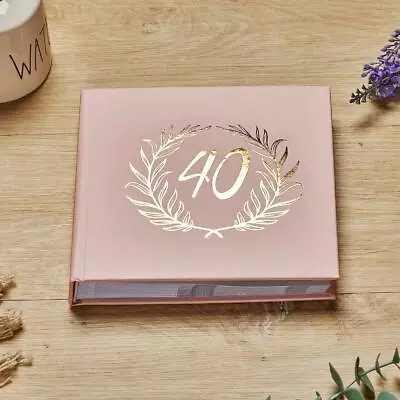 40th Birthday Pink Photo Album Gold Laurel Wreath • £15.99