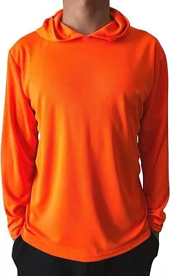 Safety Neon Orange Long Sleeve Hoodie T Shirt Polyester Tee Birdeye Mesh New • $11.69