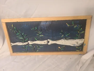 Vintage Rustic Folk Art-Three White Whales- By Cape Code Artist   Mike Abney  • $89