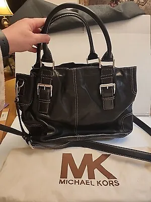 Michael Kors Brookville Large Black Leather Purse Bag With Pockets • $13.99