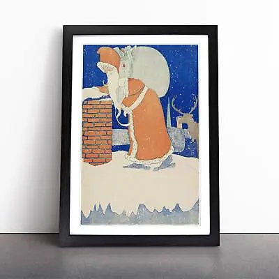 Father Christmas With Reindeer Vintage Wall Art Print Framed Picture Poster • £39.95