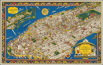 20x30  CANVAS Decor.Room Design Art Print.1926 Aerial Map Of Manhattan.6125 • $51