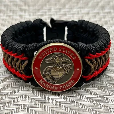 USMC Bracelet; Black Trilobite Red & Coyote Brown Stitching • $48