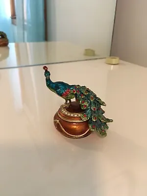 Jeweled Peacock Trinket Box • $15