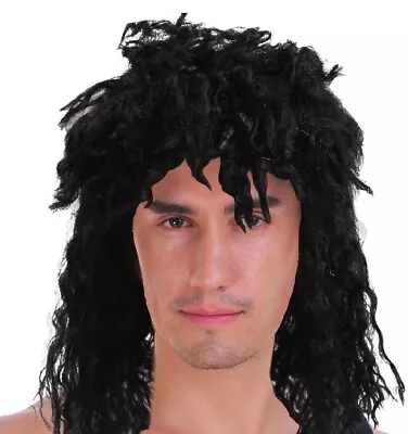 Men's Rock Hip Hop Wig Punk Rockstar 80s Party Costume Dude Bogan Curly - Black • $18.23