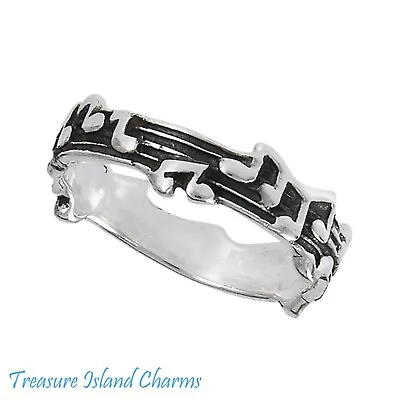 Music Notes Scale 925 Solid Sterling Silver Band Ring Size 5 6 7 8 9 10 • £18.95