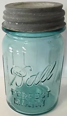 Scarce Ribbed Vintage Pint Ball Perfect Mason Jar Ball Zinc Lid 1911-'33 Gripper • $11.95