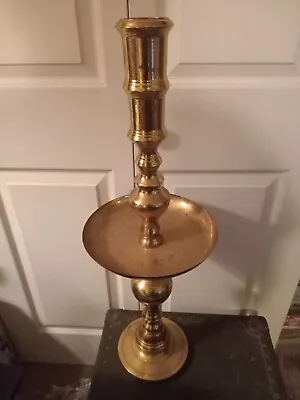 Vintage Huge Engraved Polished Brass Candleholder With Drip Tray 28” • $32.47