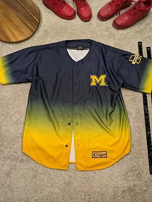 Michigan Wolverines Jersey Mens XXL Baseball Blue Yellow DIP Spellout Sewn 2XL • $38.88