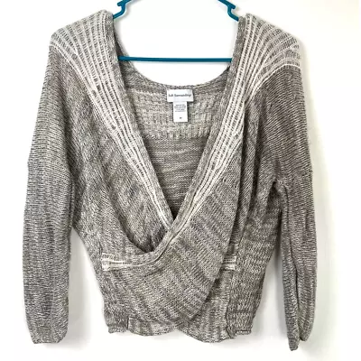Soft Surroundings Crossover Wrap Sweater Womens M Long Sleeve V Neck Linen Gray • $25
