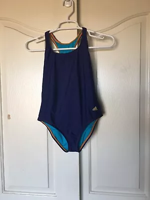 Adidas Girls One Piece Swimsuit Blue Summer Athleta Active Suit Size 12 Large • $11.99