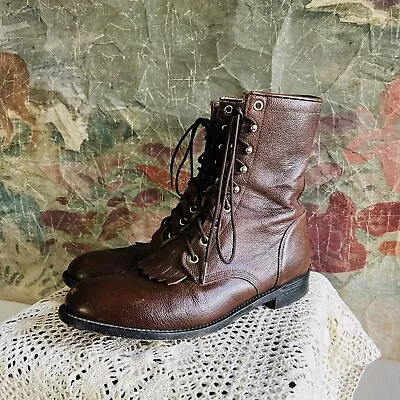 Vintage Justin Kiltie Leather Western Cowgirl Boots Boho Cottagecore Womens 8.5 • $70
