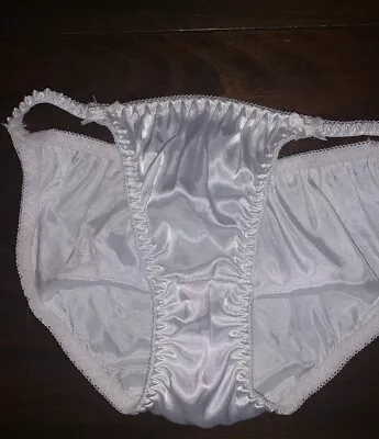 Vtg  Satin String Bikini Ashley Taylor Bridal White Shiny Polyester Panties Sz S • $39.99